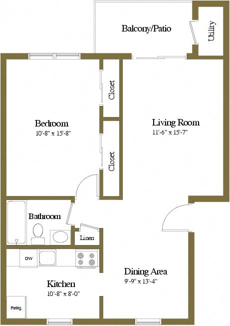 1 Bedroom 1 Bath Floor Plan 1